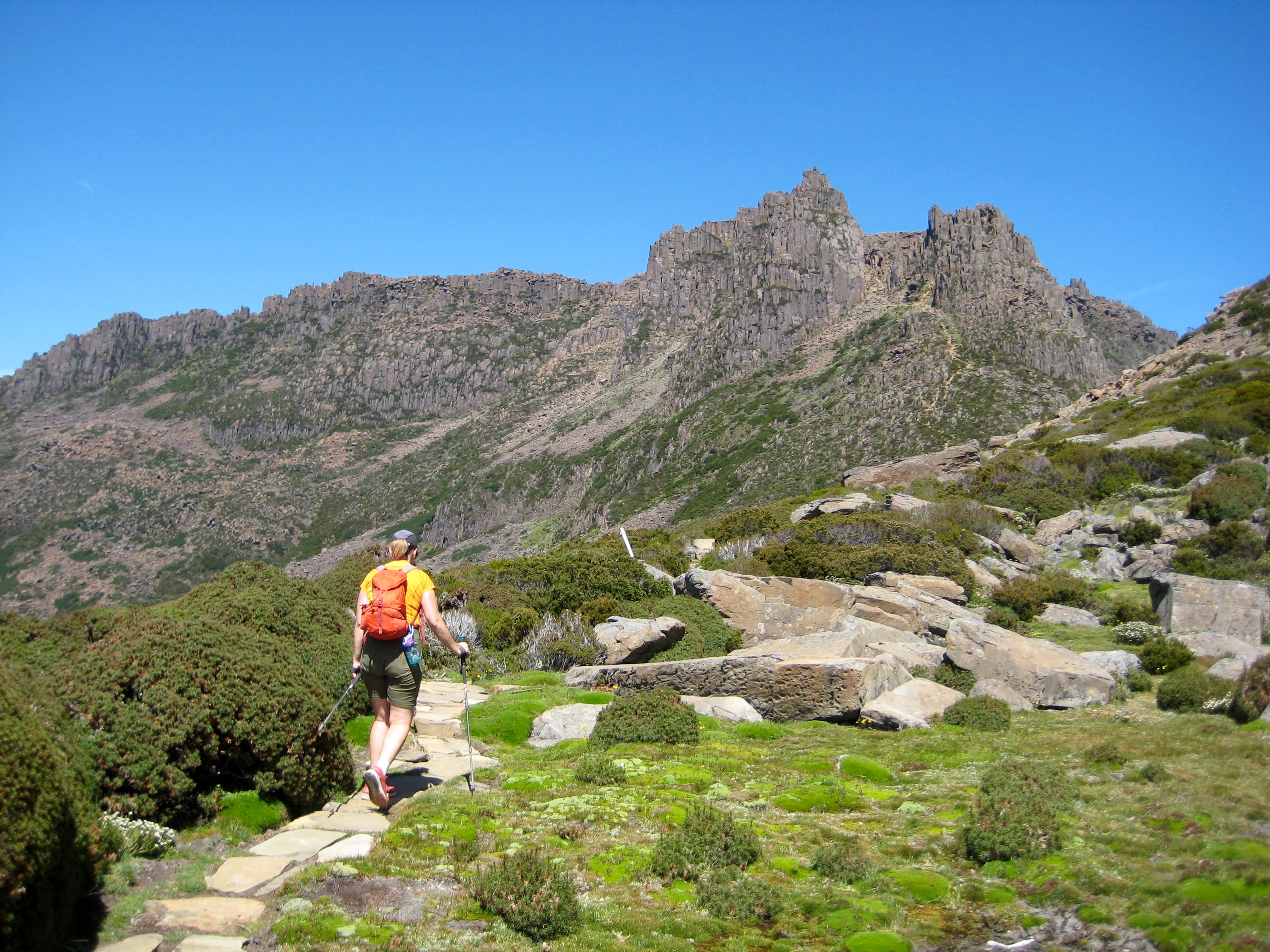 Hiker heading up Mt Ossa
