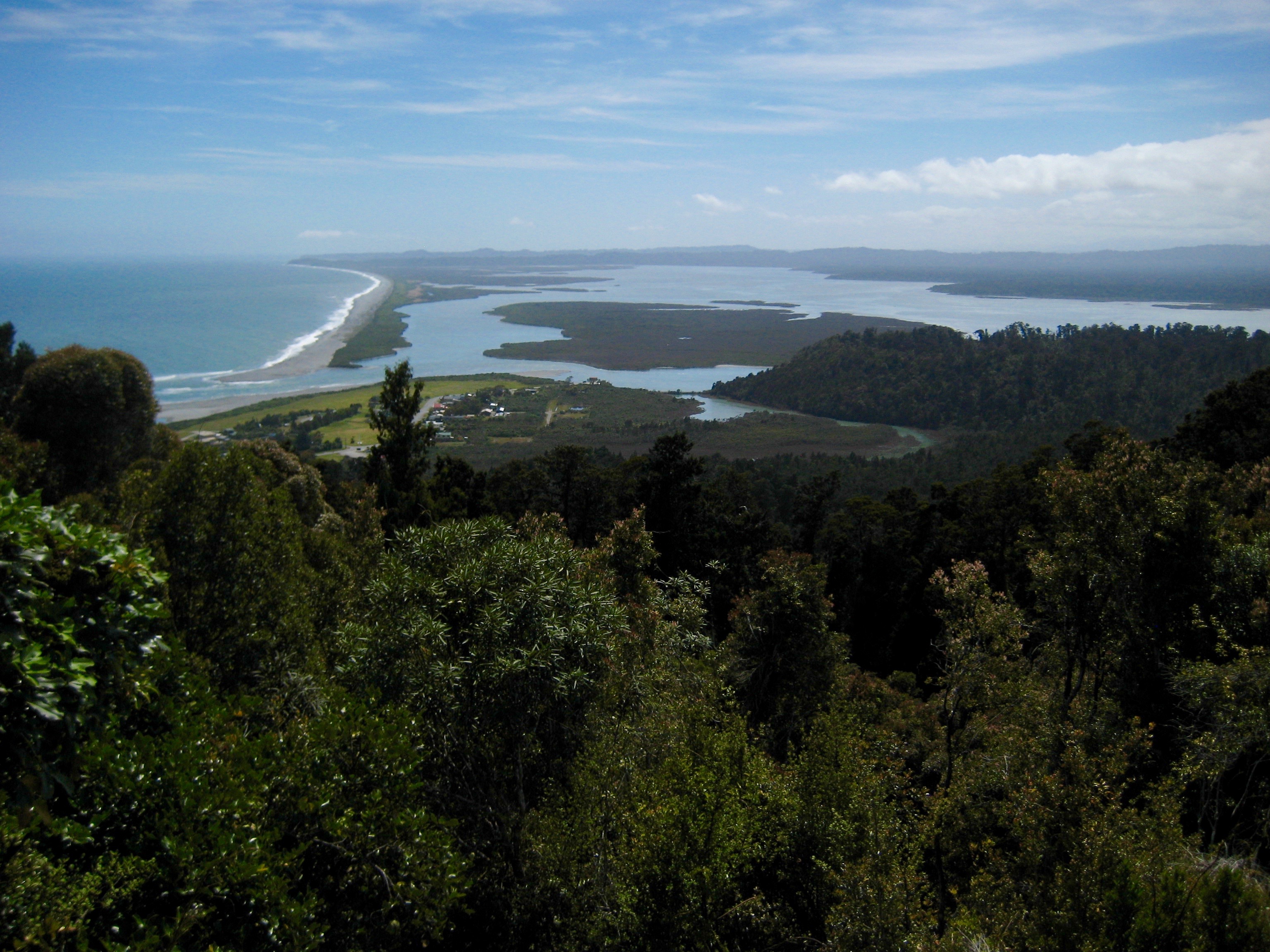 Looking out over a marine estuary from Okarito Trig viewpoint