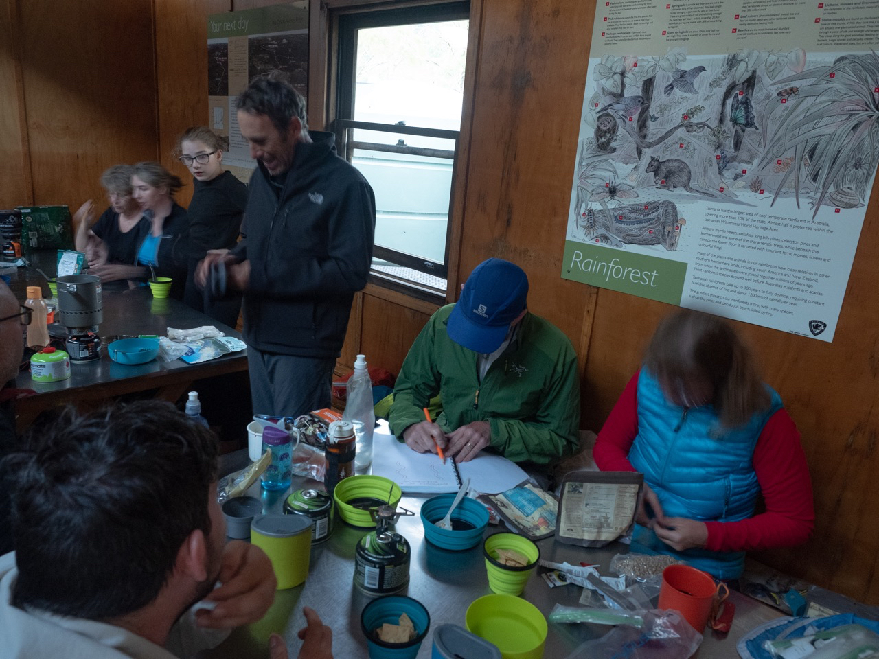 trekkers drawing in Kia Ora Hut