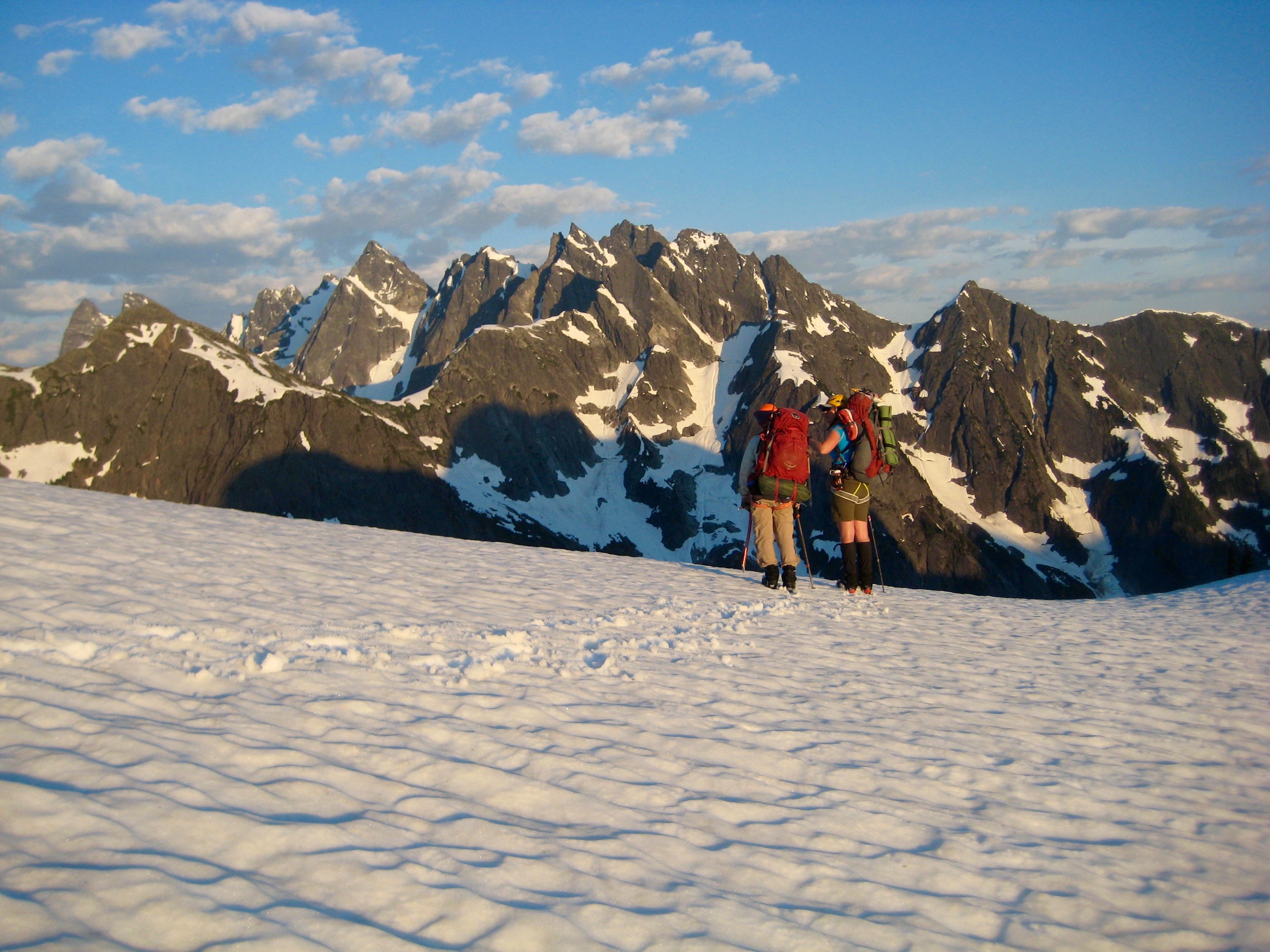 climbers at Pickell Pass enjoying the view of the Southern Pickets