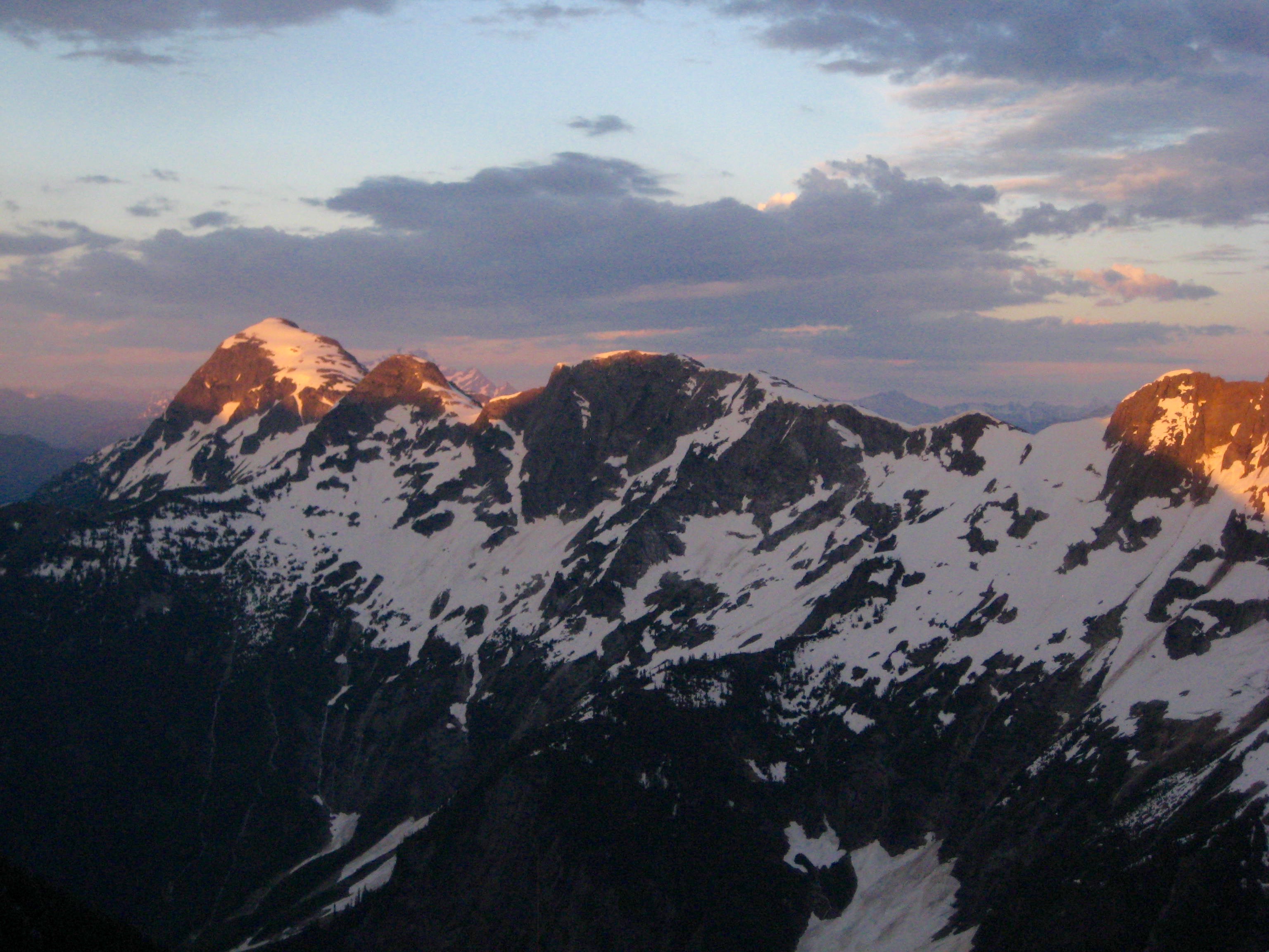 sunset on Elephant Butte and Rhino Butte from Picket Pass