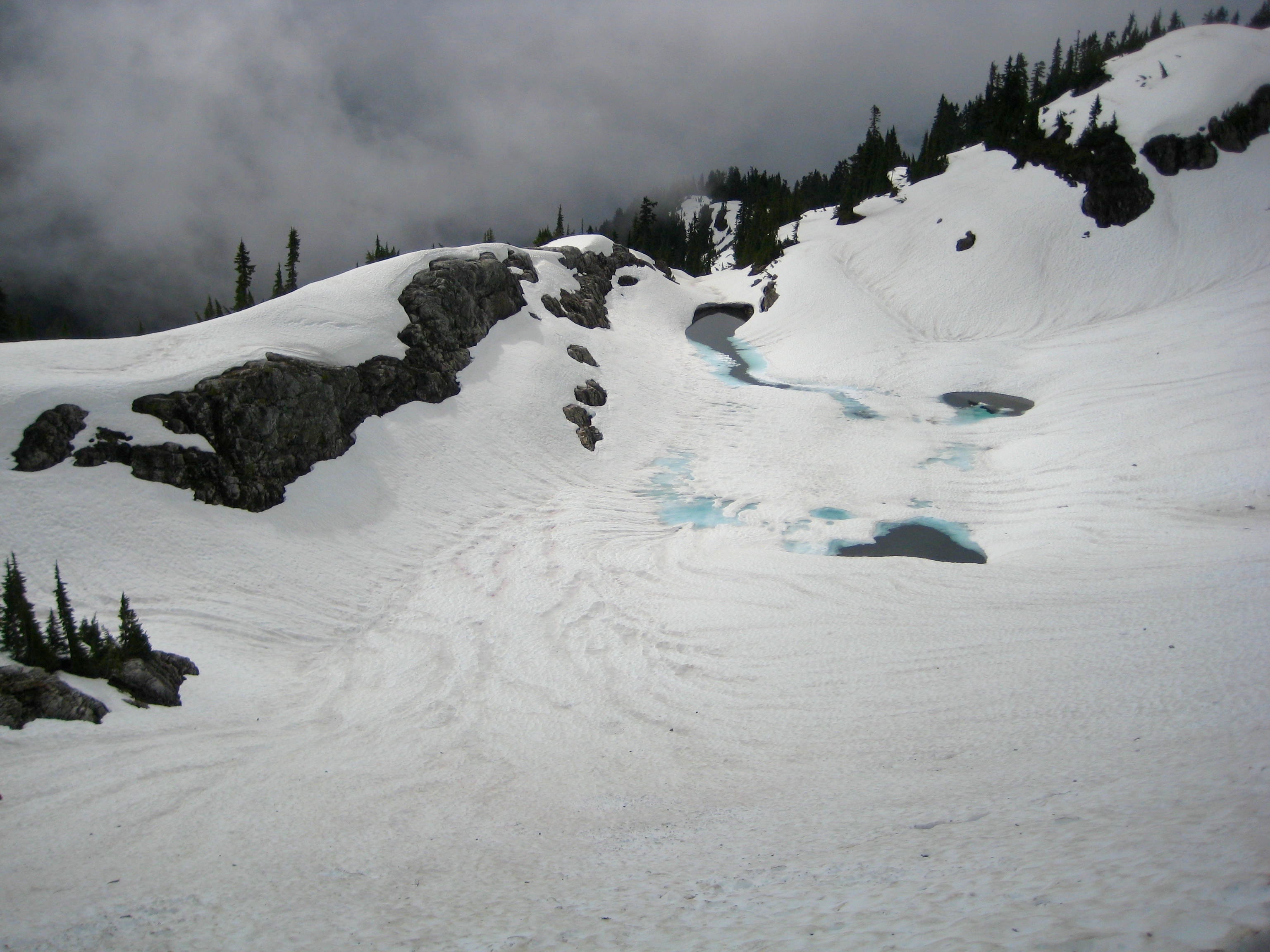 Looking down on Torrent Lake still frozen