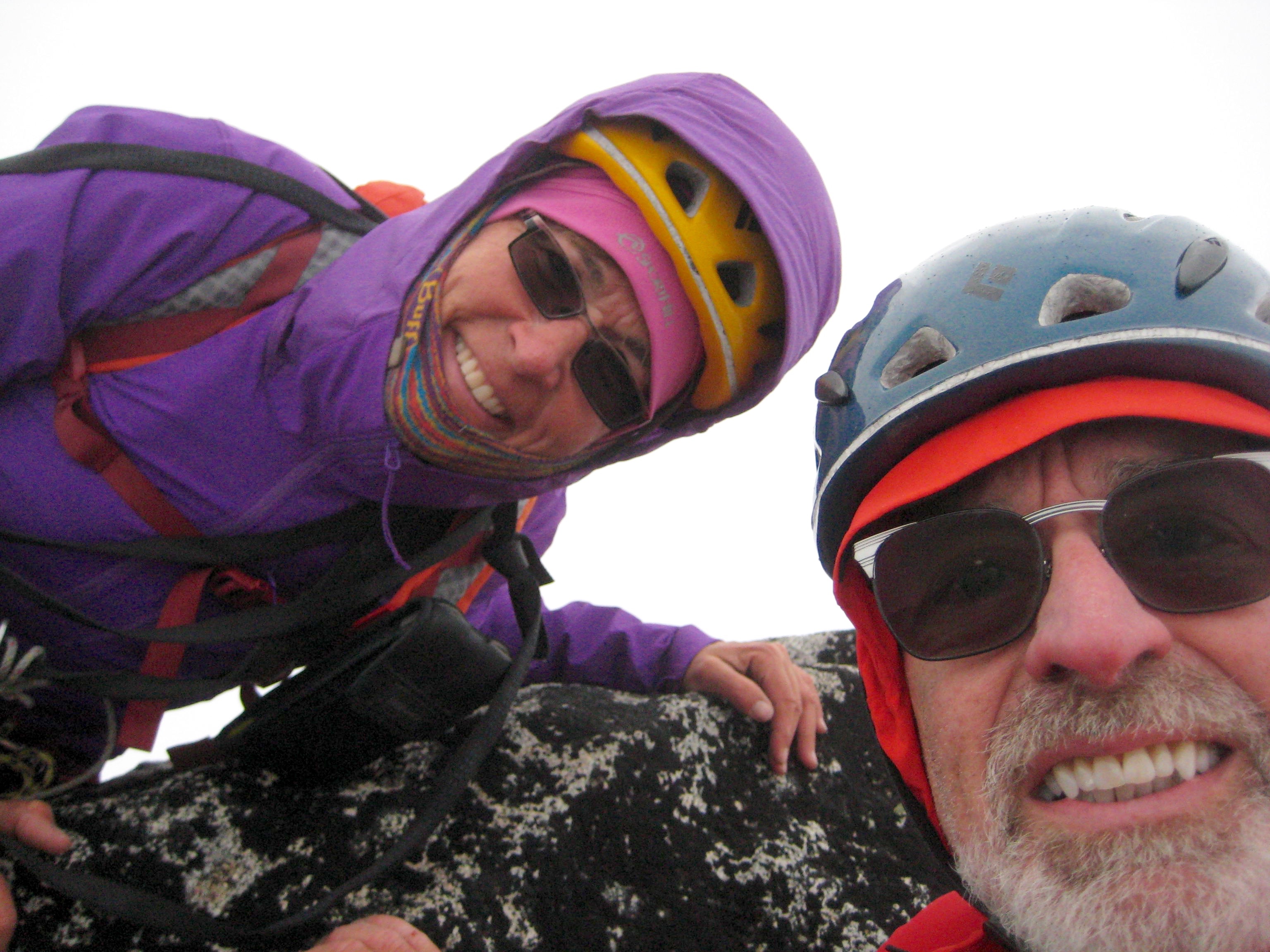 selfie of mountain climbers on the rocky summit horn of Sherpa Peak in the Icicle Mountains