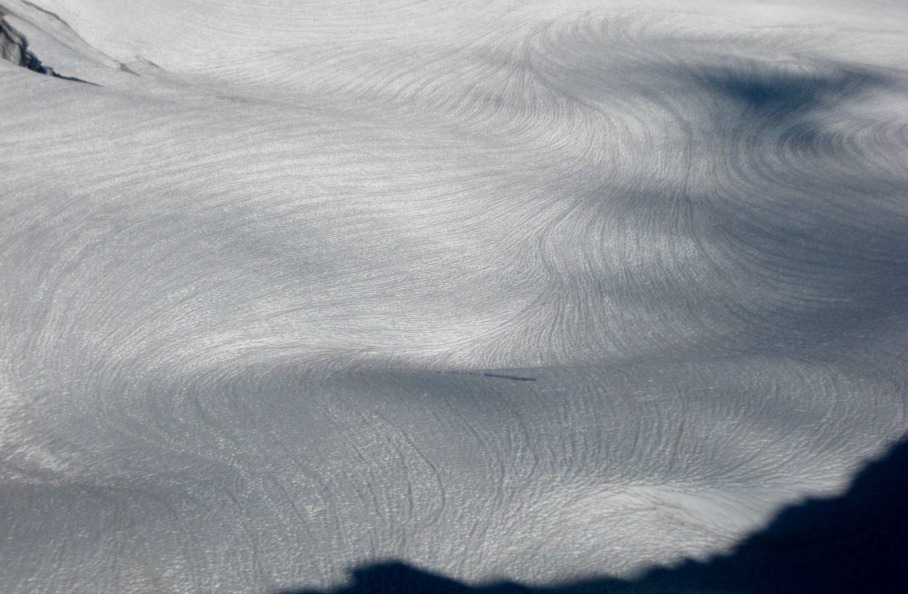 looking down at the texture in the Redoubt Glacier in the American Chilliwack Mountains
