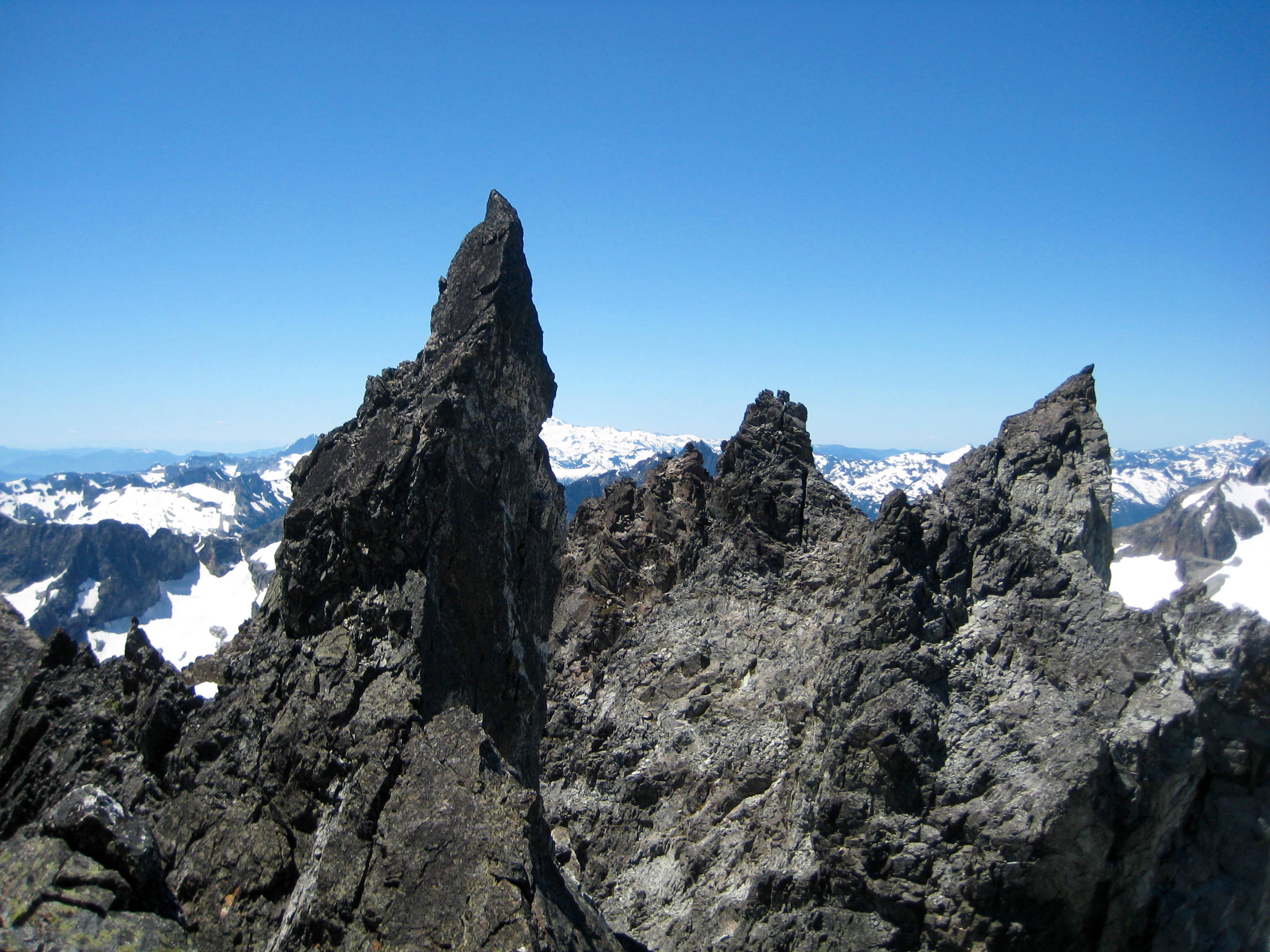 Rock horns on the Ridge of Gendarmes from the High Notch of Hard Mox Peak