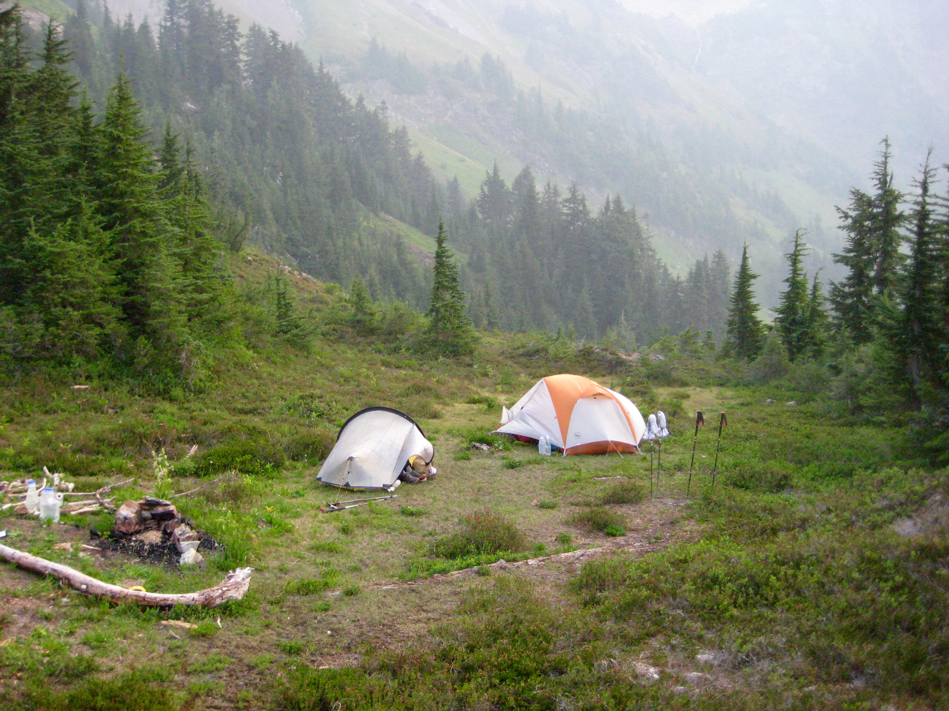 mountain climber's camp in Baby Munday Meadows in the Cheam Range