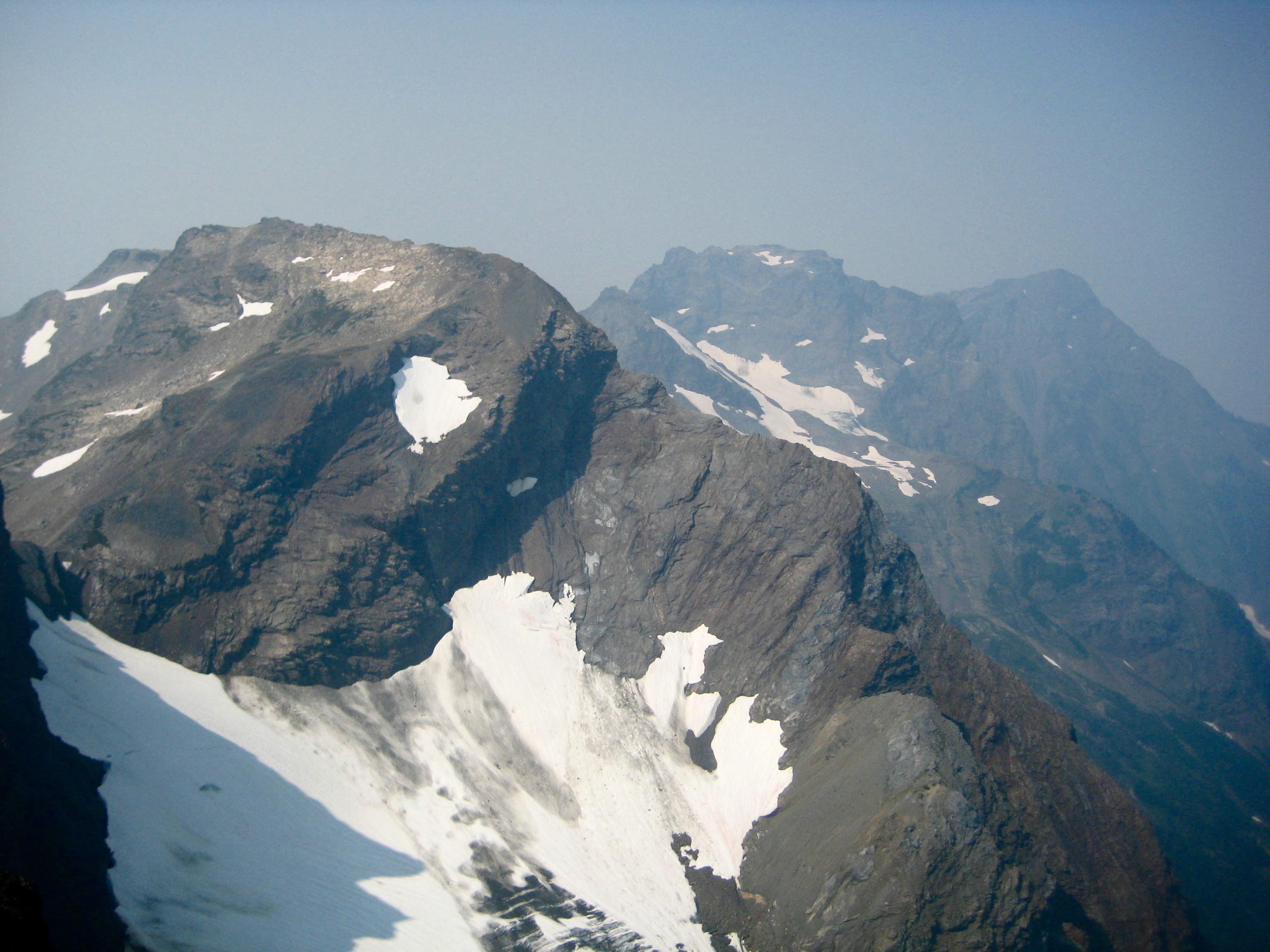 Cheam Range with smoke filled air as seen from the summit of Stewart Peak