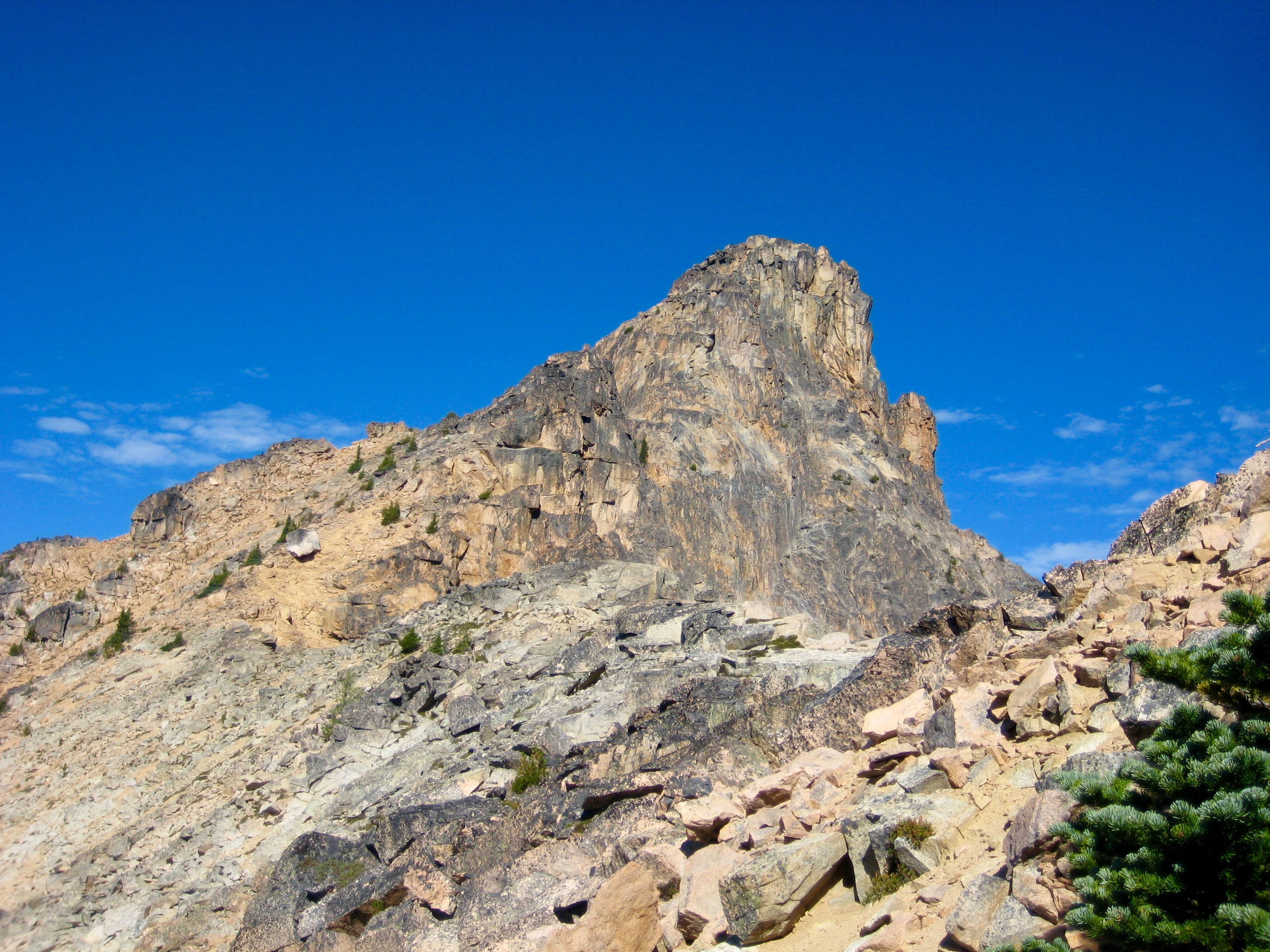 Mt Hardy rocky summit horn as seen from the east ridge of Mt Hardy in the Upper Methow Mountains