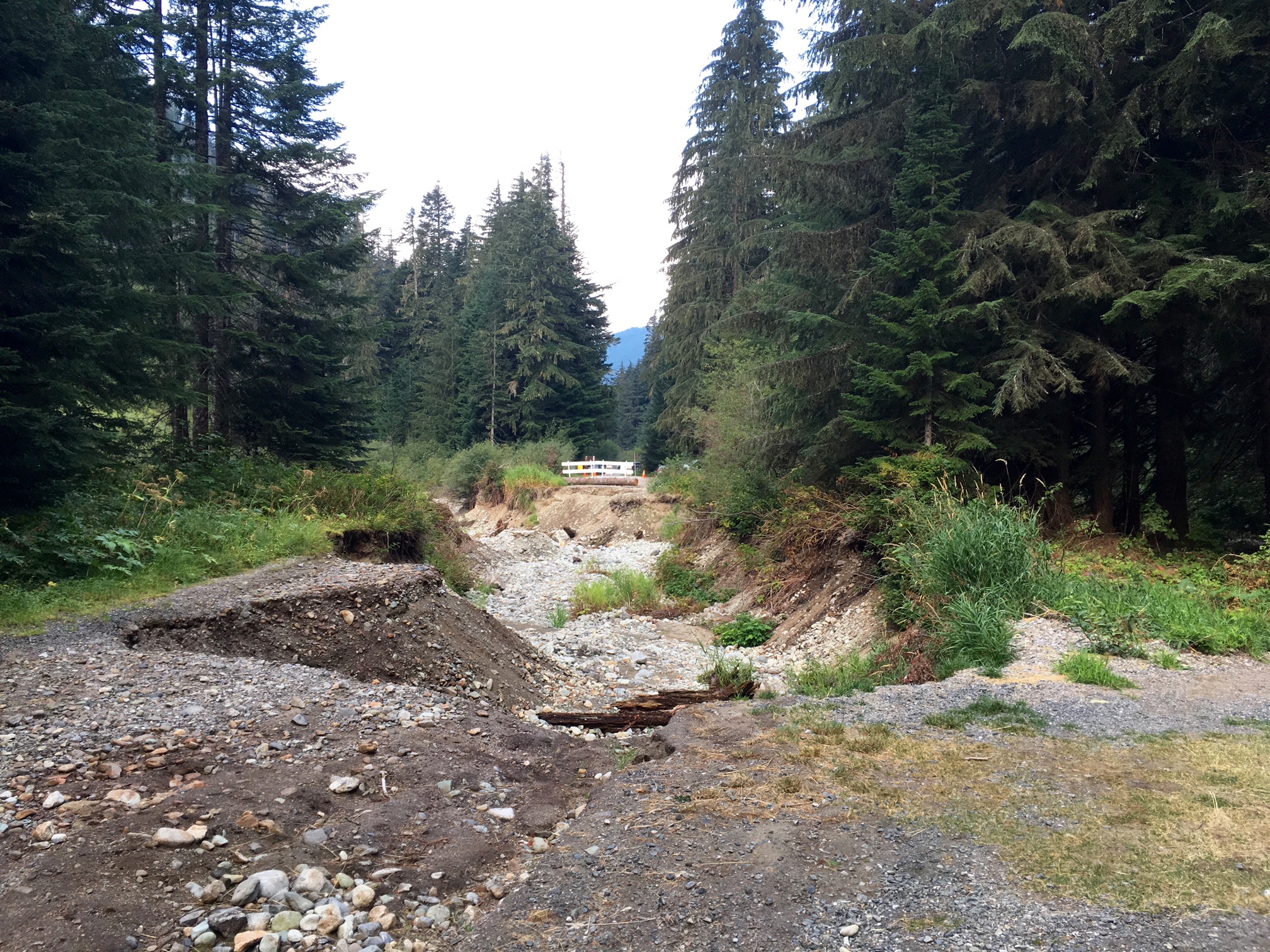 Hannagen Road washout looking at the road barricade 