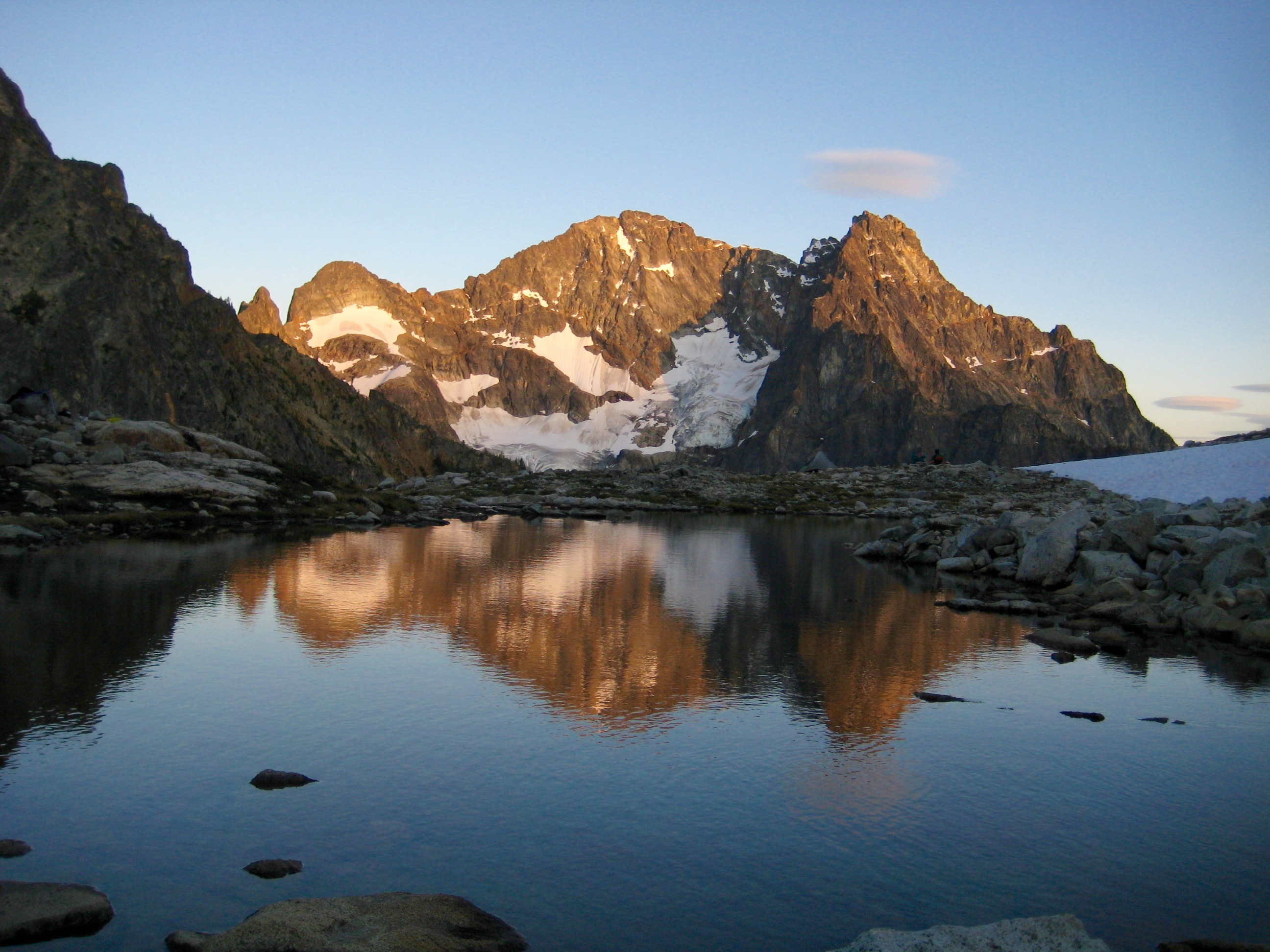 Evening alpenglow on Black Peak with Upper Silent Lake