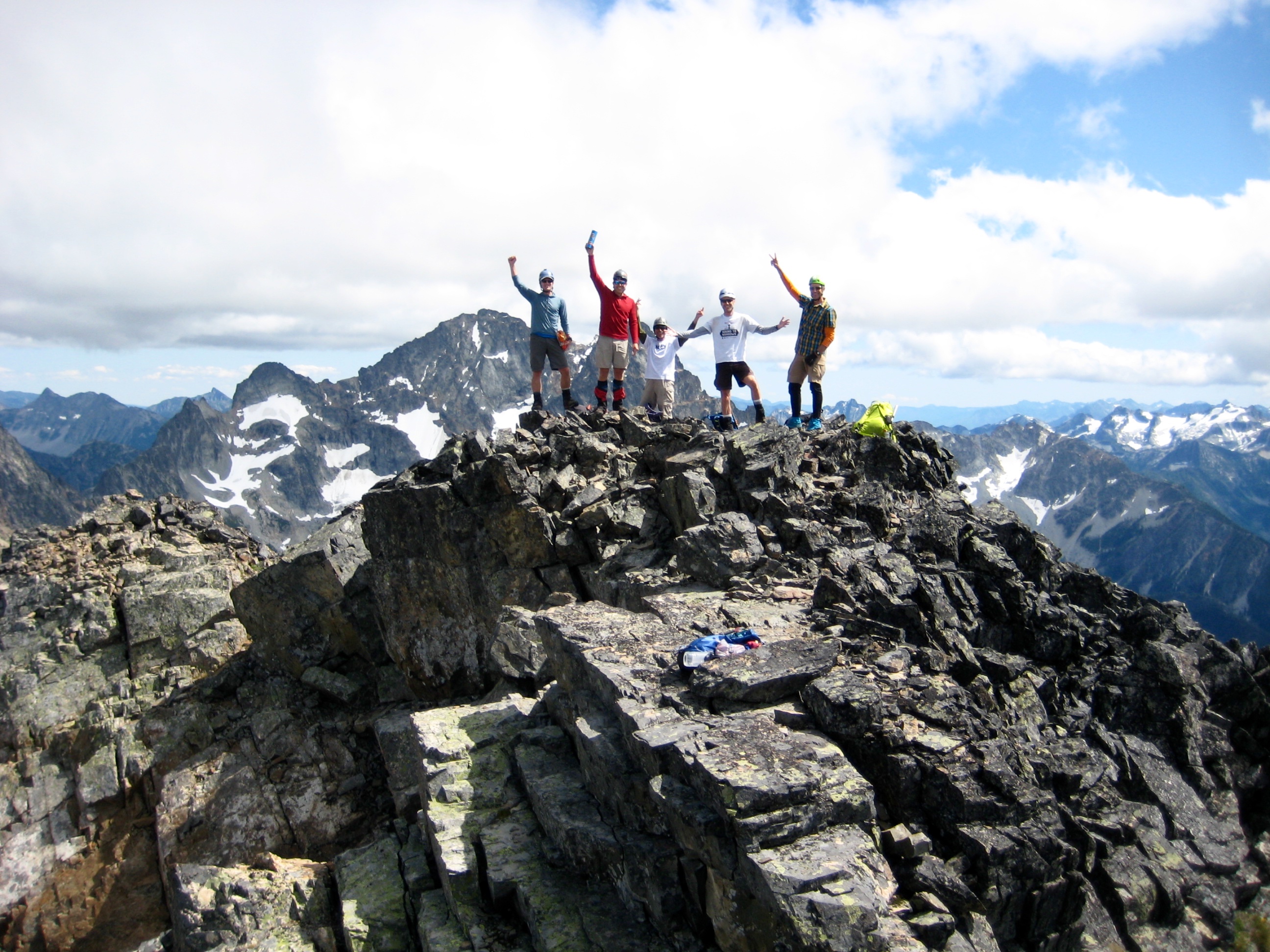 Mid-summer climbing group on the Summit of Mt Arriva