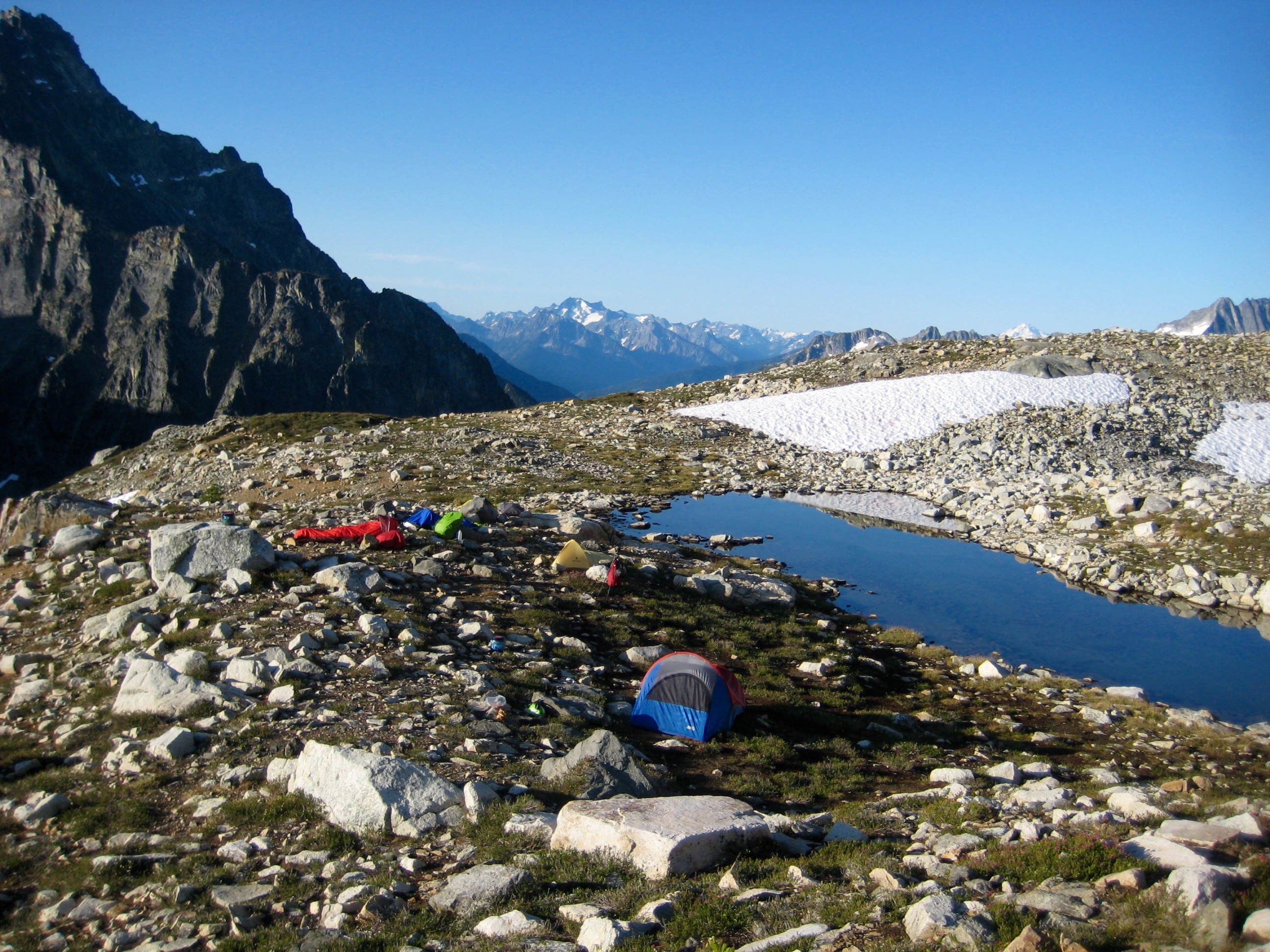 Morning in climbers camp at Upper Silent Lake 
