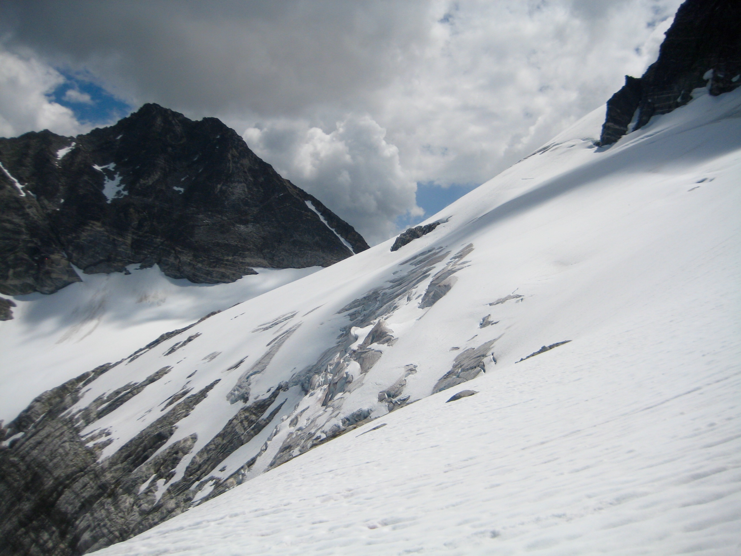 Borealis Pass and Tricouni Peak in the North Cascades as seen from Borealis Glacier on McAllister Traverse aka Inspiration Traverse