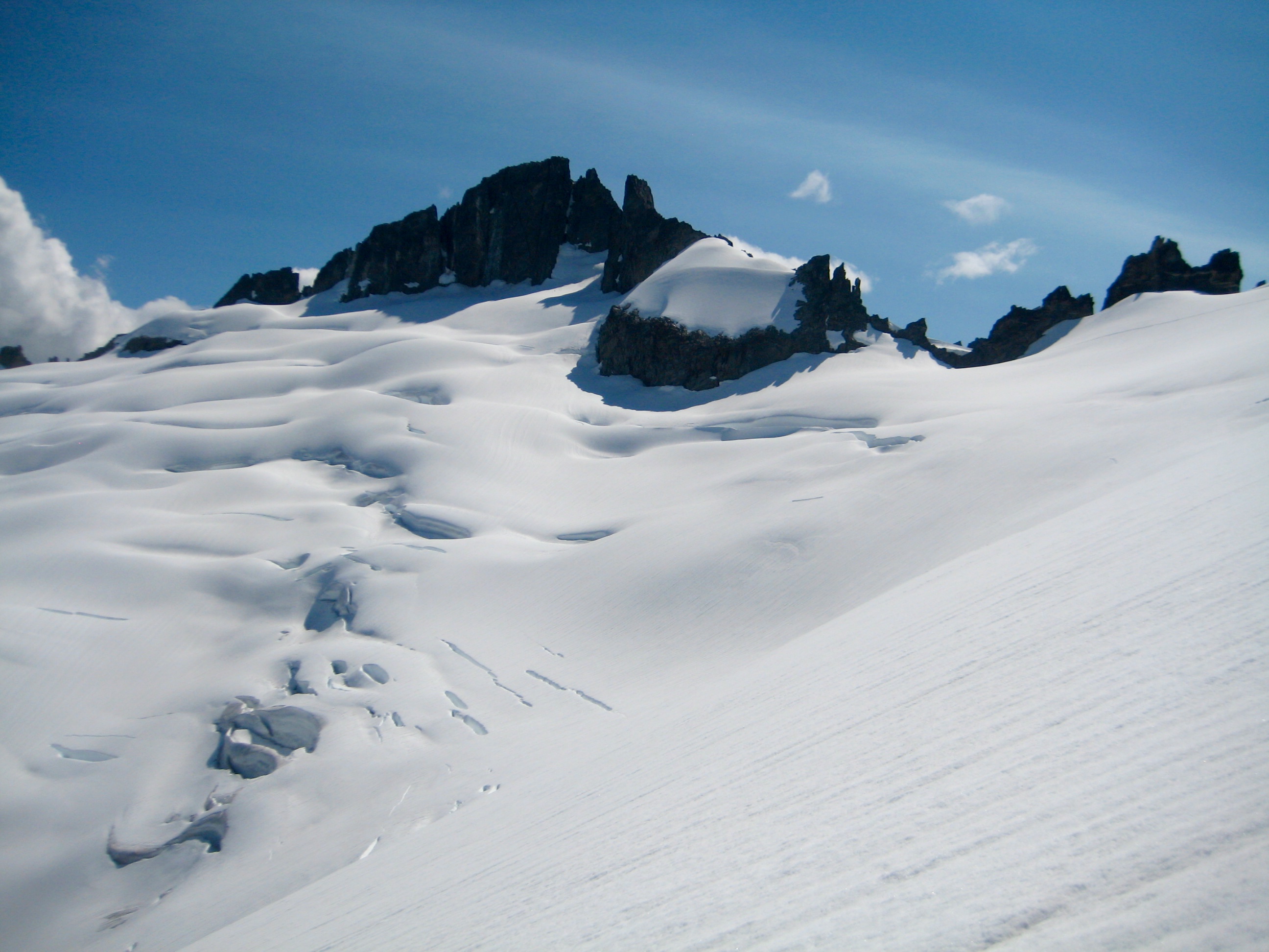 Klawatti Peak in the North Cascades and North Klawatti Notch from Klawatti Glacier on McAllister Traverse aka Inspiration Traverse