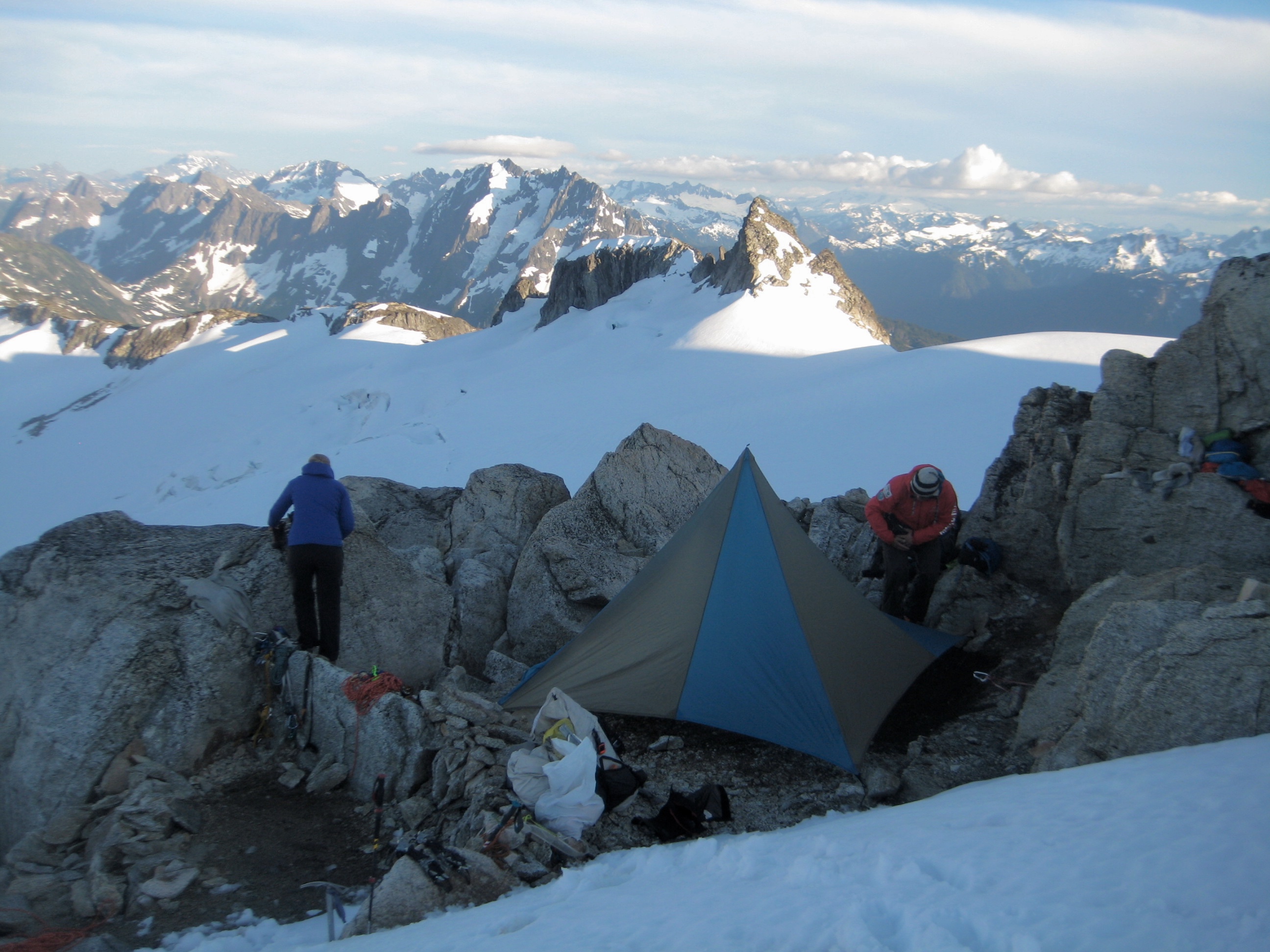 mountain climber's camp on east eldorado rib in the North Cascades