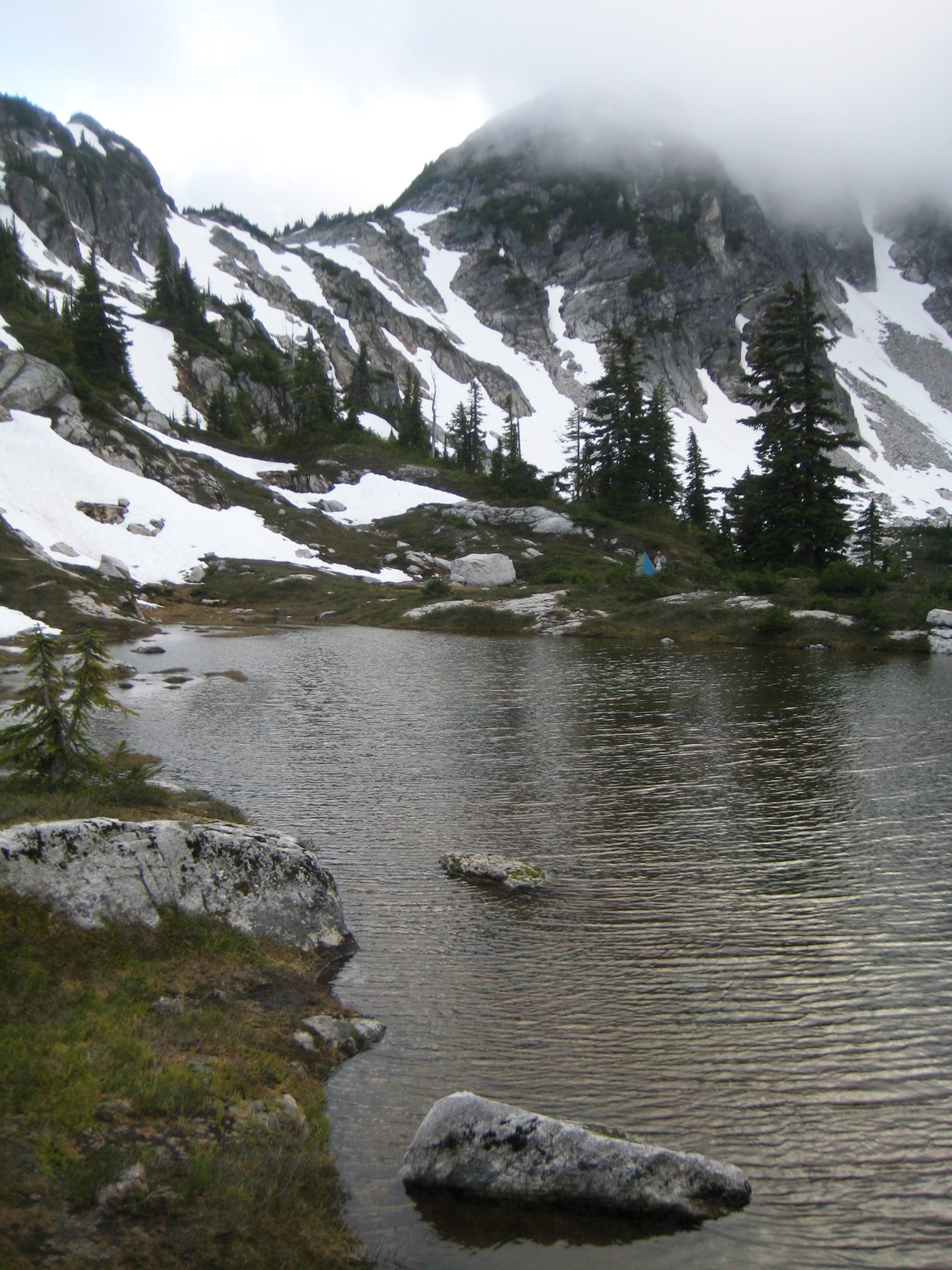 Wilcox Tarns with Wilcox Pass in background from Wilcox Tarns on McAllister Traverse aka Isolation Traverse