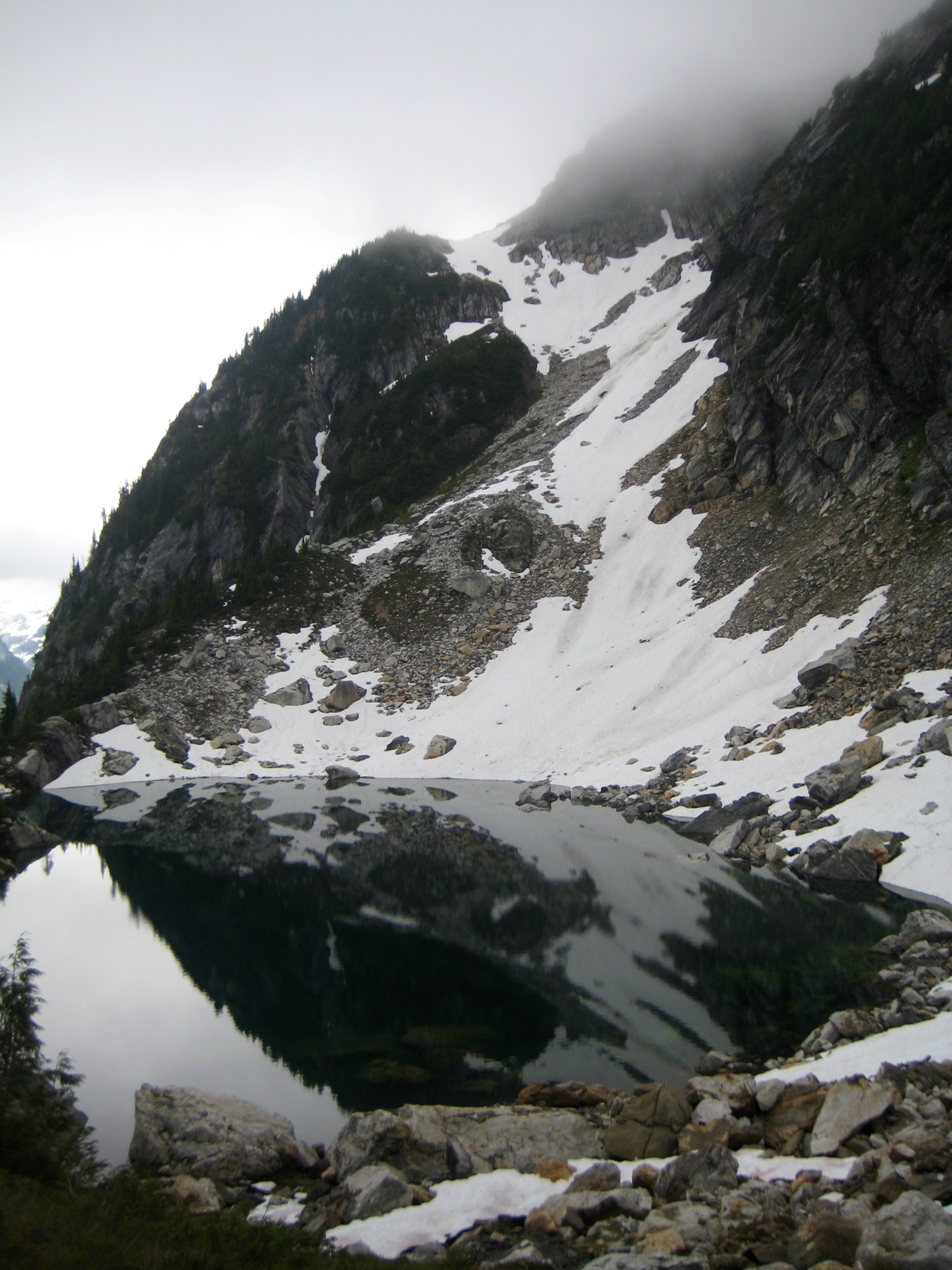 Key Snow Ramp above Isolation Lake along McAllister Traverse aka Isolation Traverse