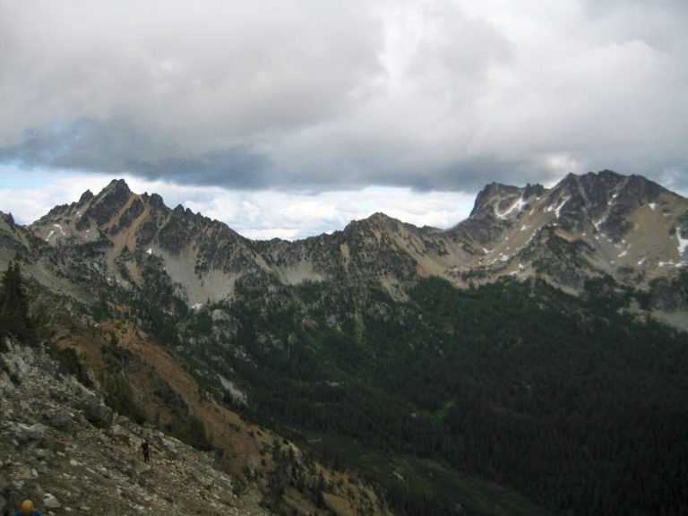 Emerald Peak and Cardinal Peak in the Chelan Mountains as seen from Gopher Mountain Summit on the Grouse Pass Loop