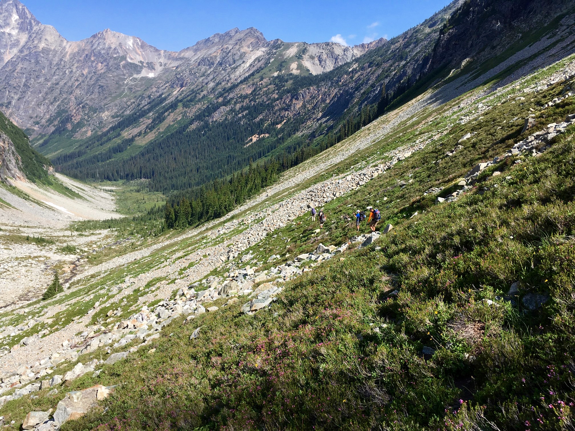 Climbers Descending Into Fisher Creek Basin with Ragged Ridge in the distance