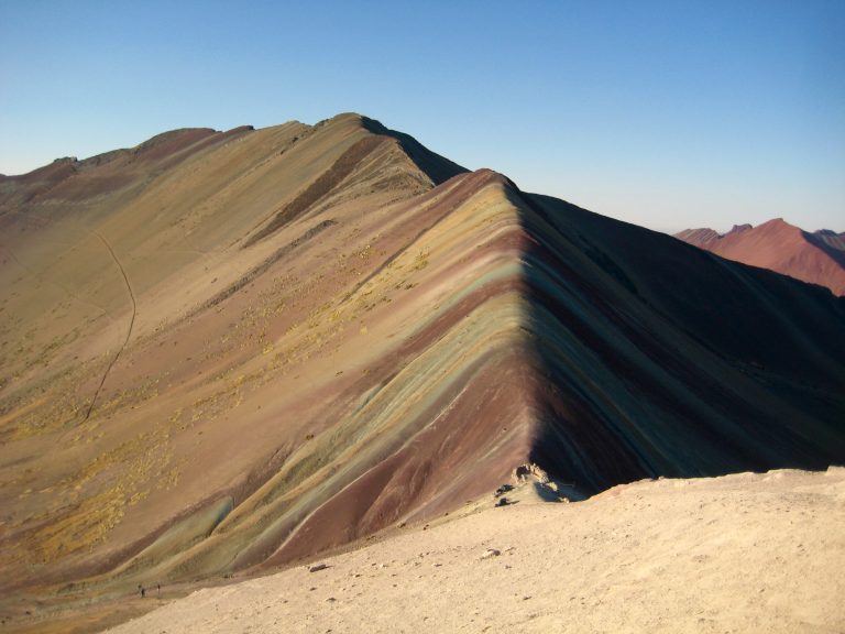 Morning light on Rainbow Mountain in the Cordillera Vilcanota region of Peru