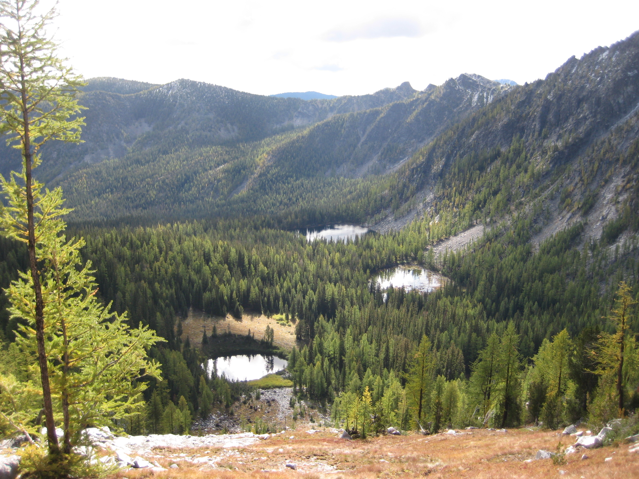 Martin Lakes and North Martin Pond with the Sawtooth Mountains as seen from Cheops Peak