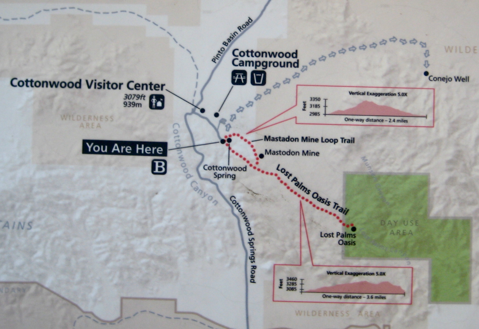 offical trailhead map of Mastodon Mine Hiking Loop Trail in Joshua Tree National Park
