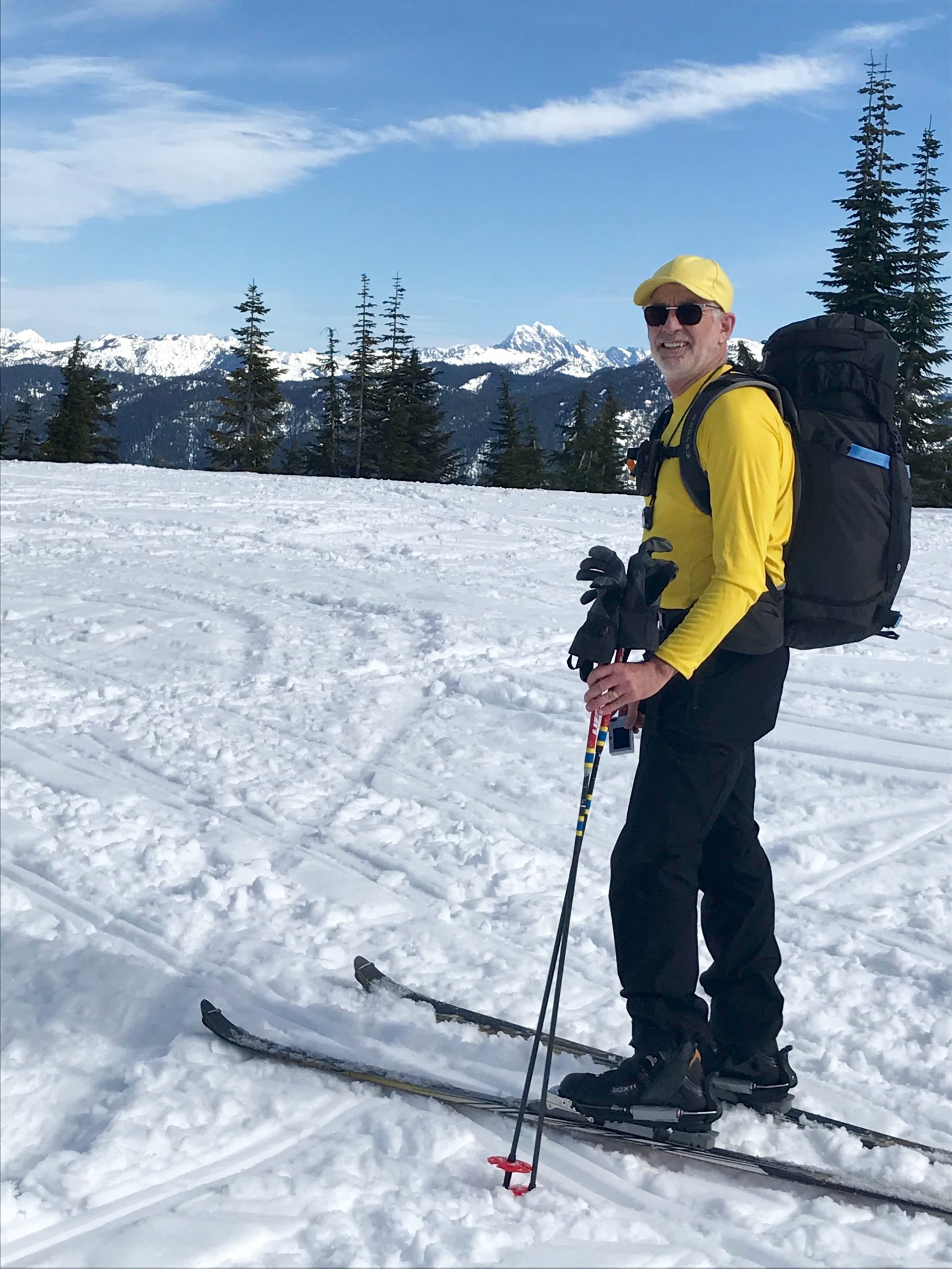 Jim reaching Keechelus Tower Knoll on skis in the Keechelus Mountains