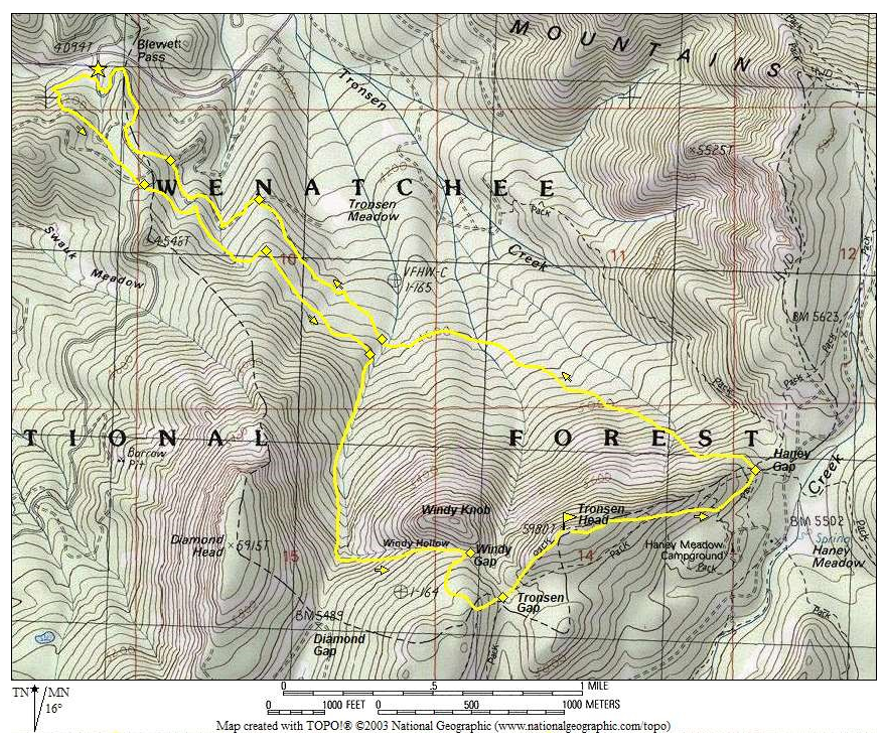 Tronsen Head Ski Loop Route on Topo Map