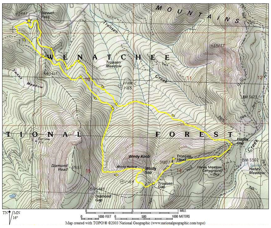 Tronsen Head Ski Loop Route on Topo Map