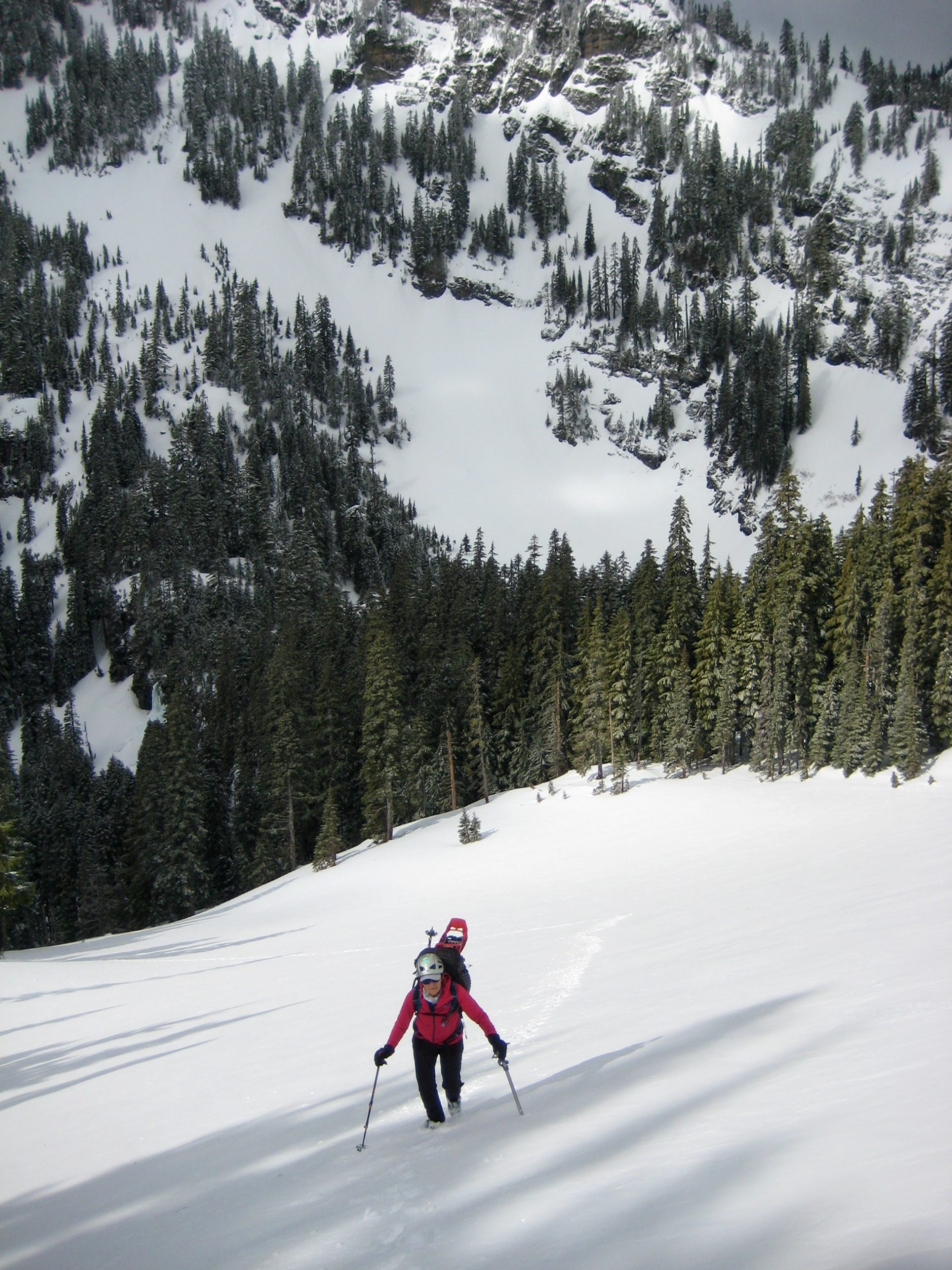 Lisa climbing in the West Couloir Mt Laura in Keechelus Mountains