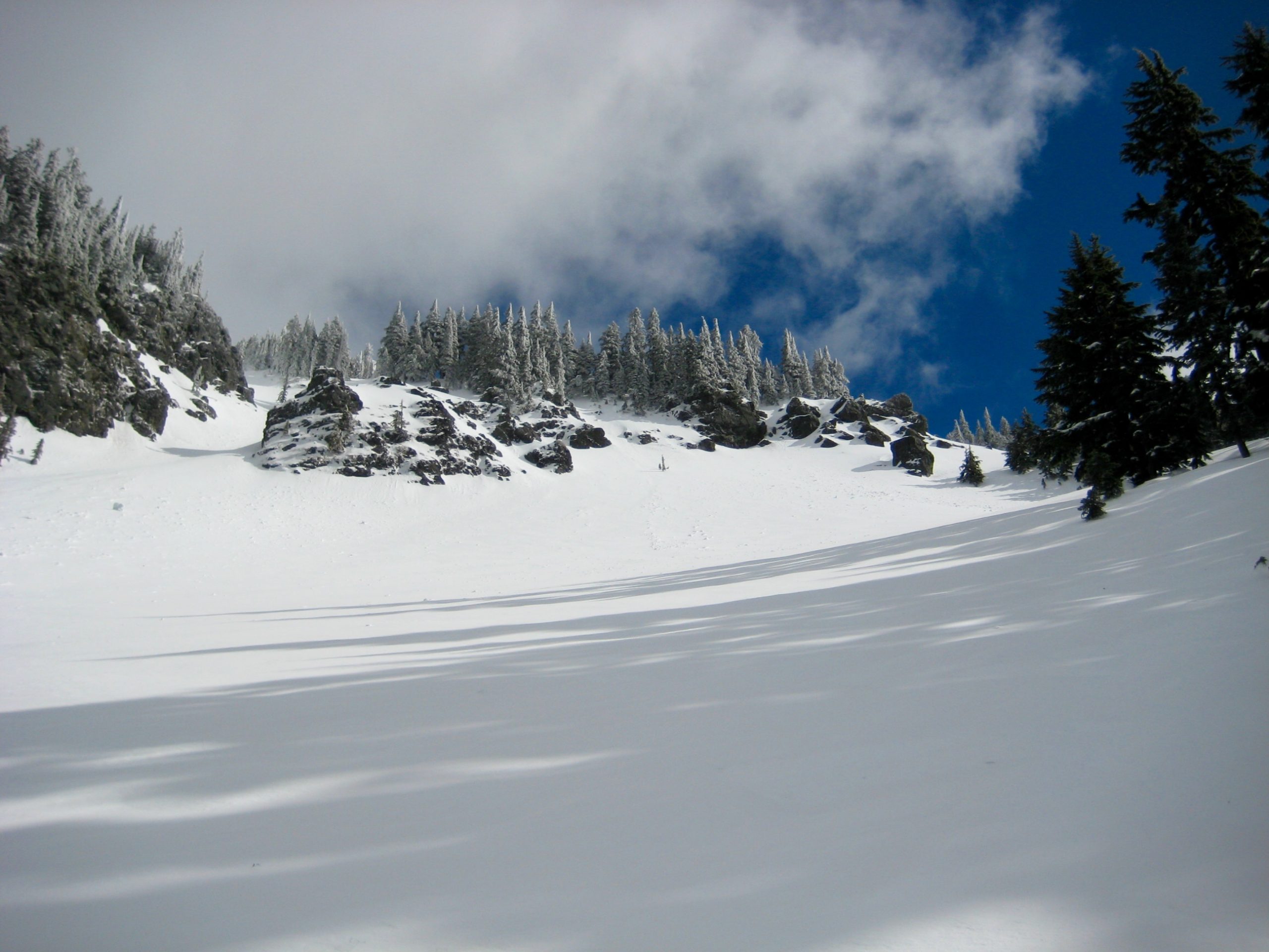 Snow field in the upper part of the fwest couloir on Mt Laura in the Keechelus Mountains