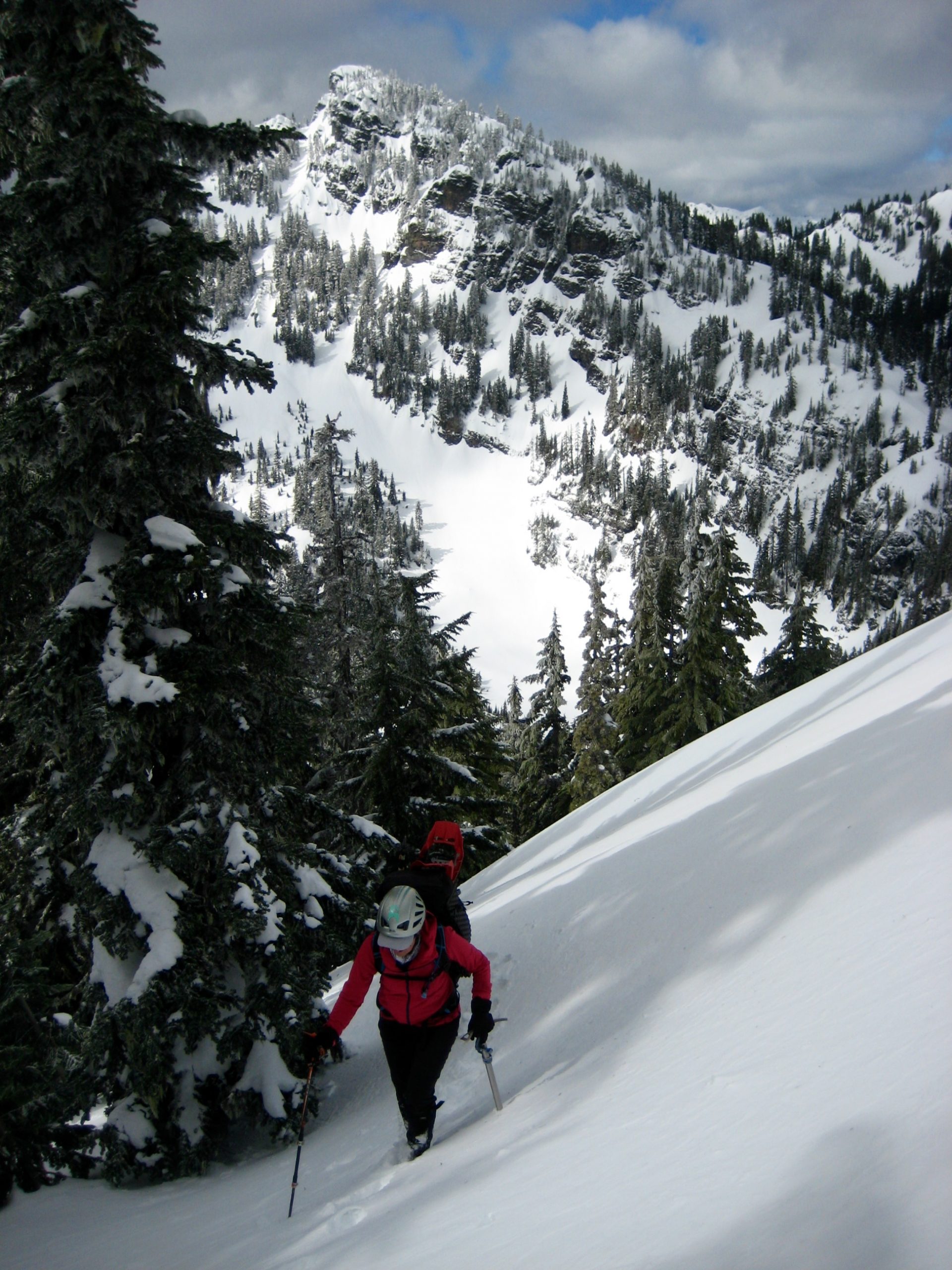 Lisa and Dungeon Peak From West Couloir on Mt Laura in the Keechelus Mountains