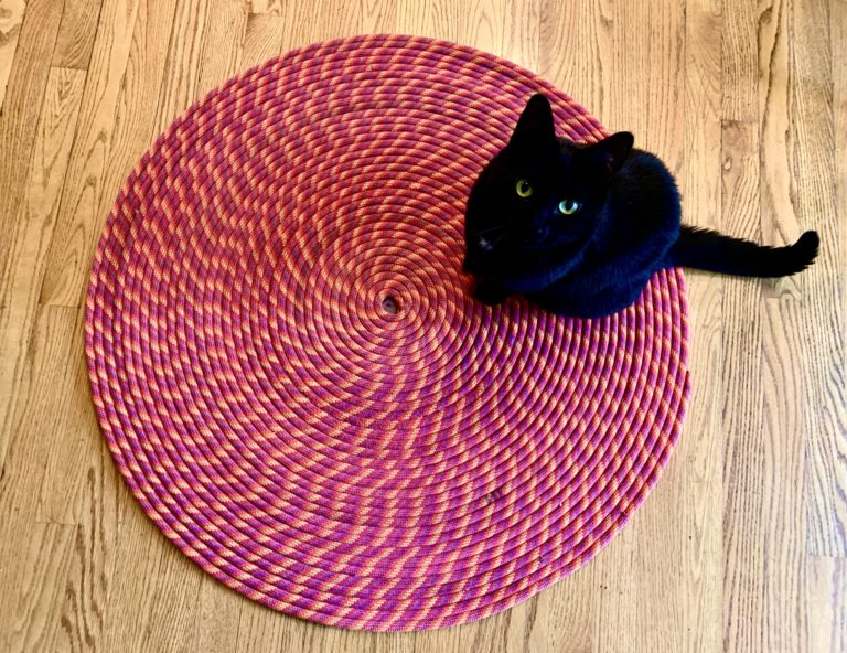 A 34-inch-diameter spiral rug made from an old climbing rope