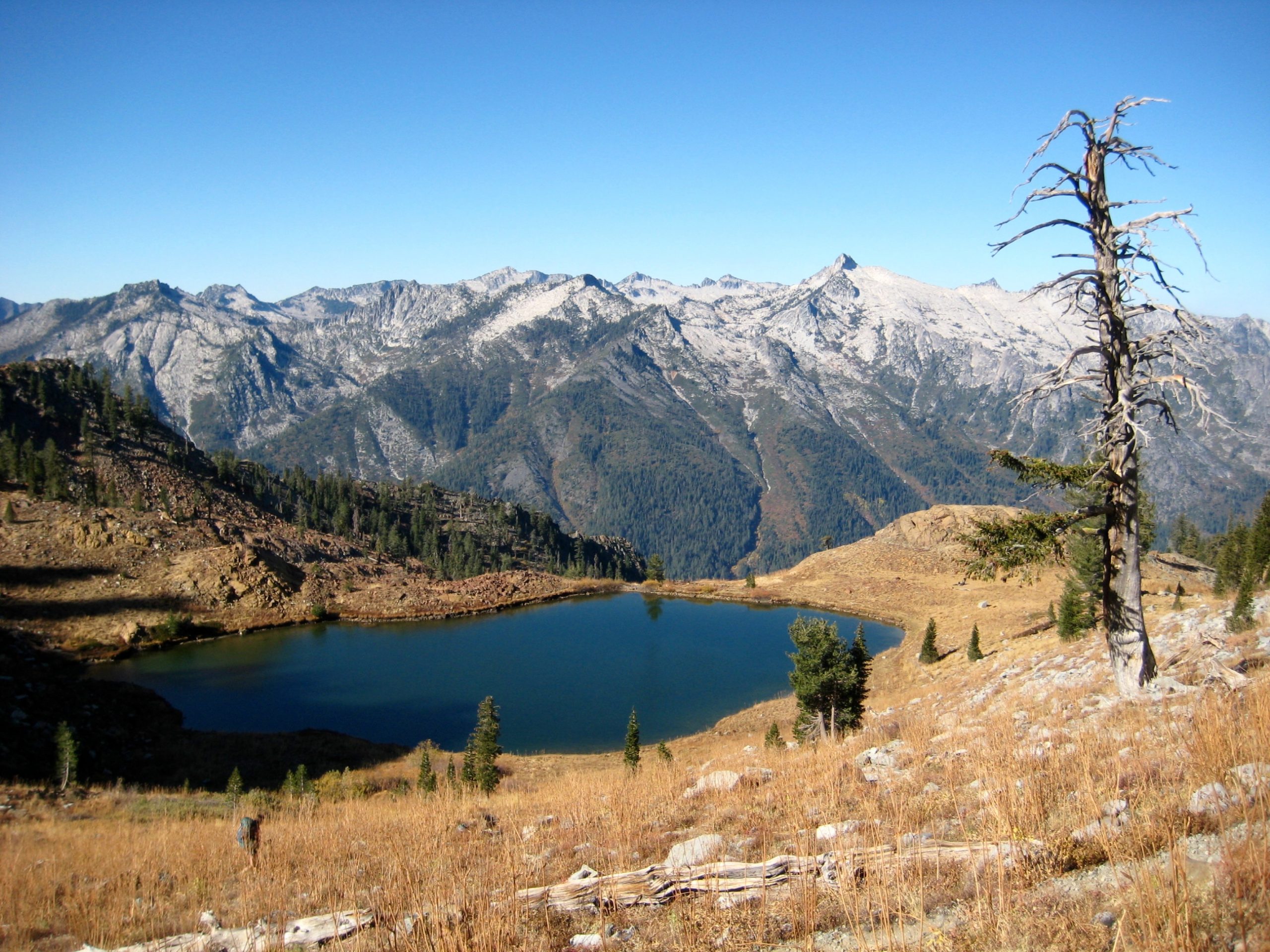 Little Granite Peak in the Trinity Alps viewed from Diamond Lake during the Four Lakes Loop in Trinity Alps Wilderness